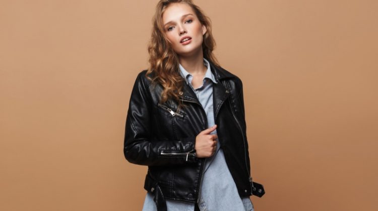 Fashion Model Leather Jacket Long Shirt