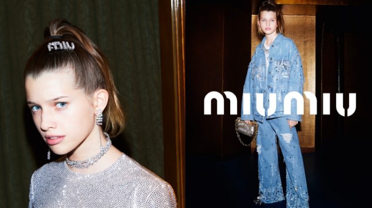 Ever Anderson poses for Miu Miu Nuit campaign.