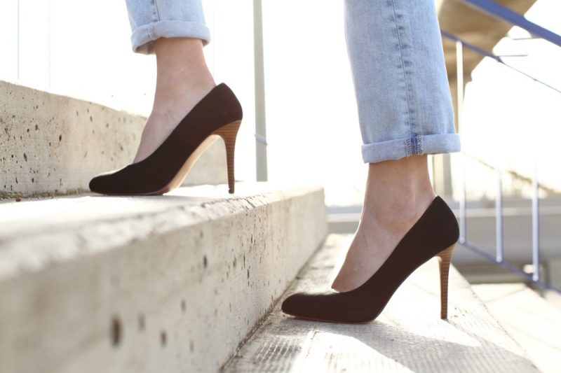 Woman Wearing Black Heels with Jeans