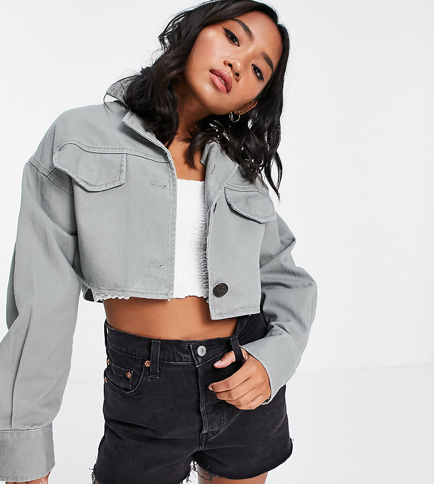 ASOS DESIGN Petite super cropped shacket in sage-Green | Fashion Gone Rogue