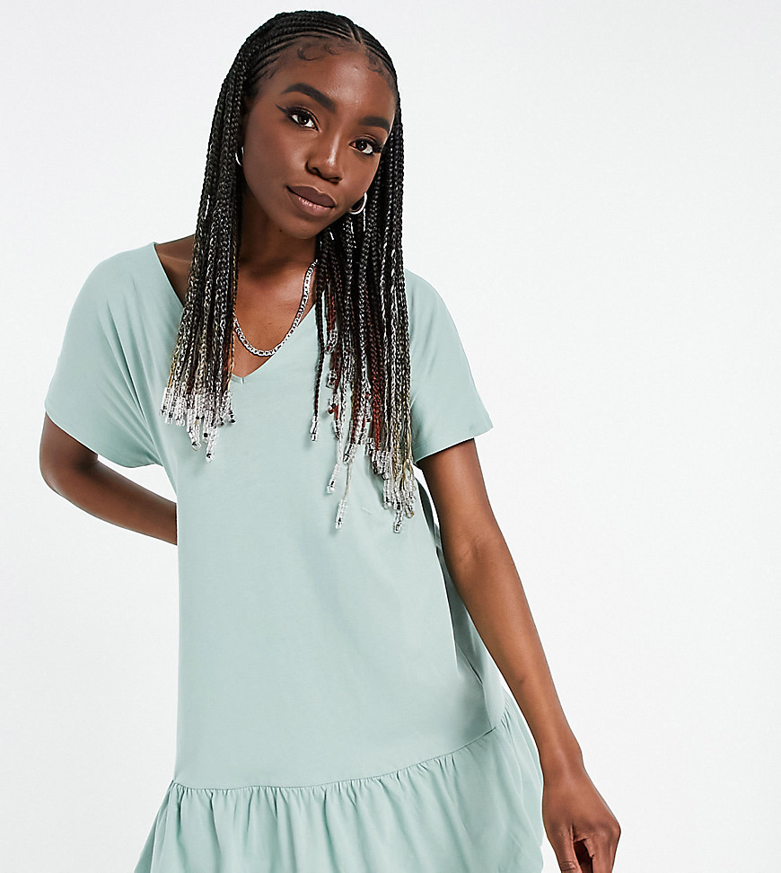 Asos Design Tall Bubble Hem V Neck Short Sleeve Dress In Sage Green Fashion Gone Rogue 4755