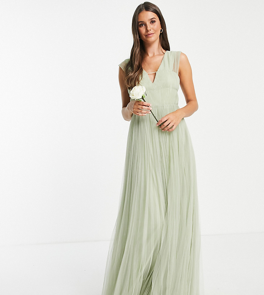 Asos Design Talltulle Plunge Maxi Dress With Shirred Sleeves In Sage Green Fashion Gone Rogue 6147