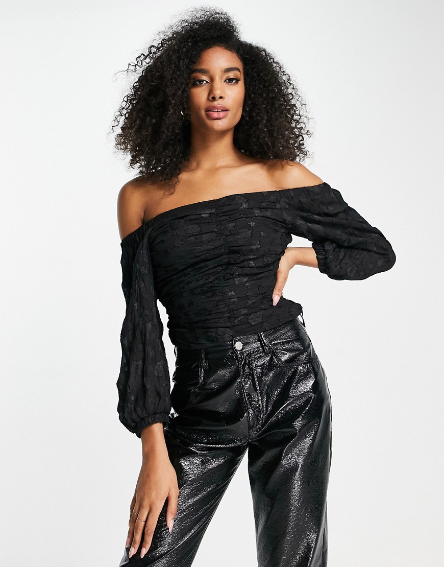 Topshop Ruched Bardot Top In Black Fashion Gone Rogue 