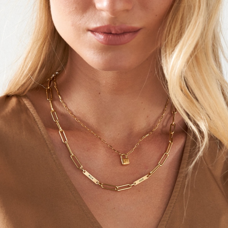 Herringbone Engraved Slim Chain Necklace - Gold Vermeil - Oak & Luna