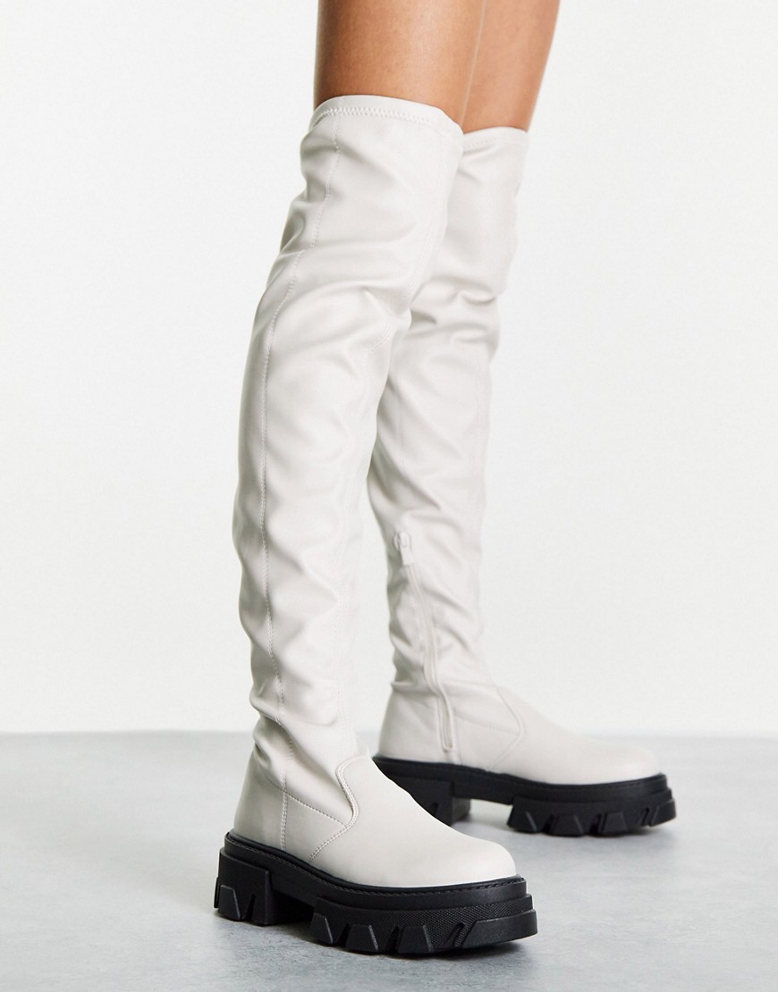 over the knee off white boots