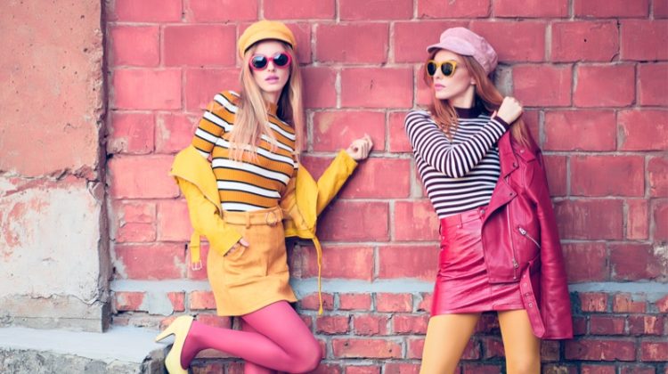 Two Models Colorful Mini Skirts Mod Style