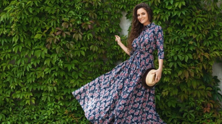 Long Sleeve Floral Print Maxi Dress