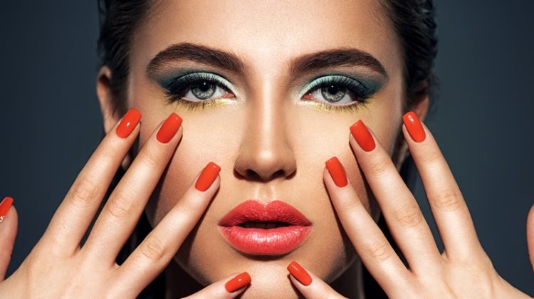 Model Red Gel Nail Polish Makeup Beauty