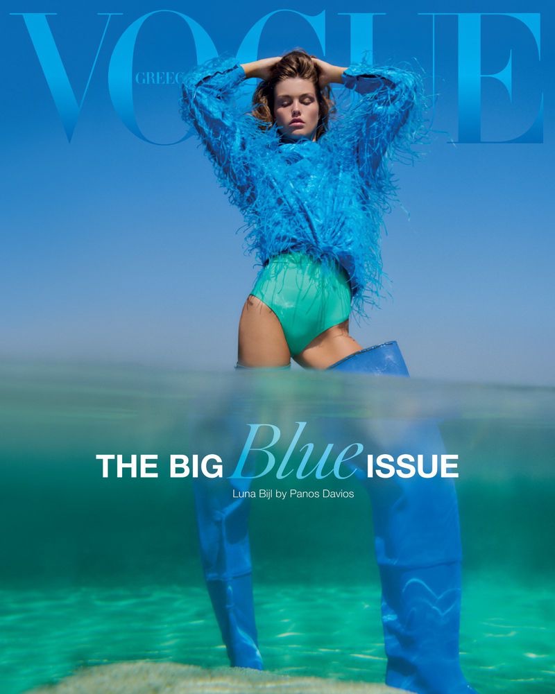 Luna Bijl Vogue Greece 2022 Cover Panos Davios Blue Fashion