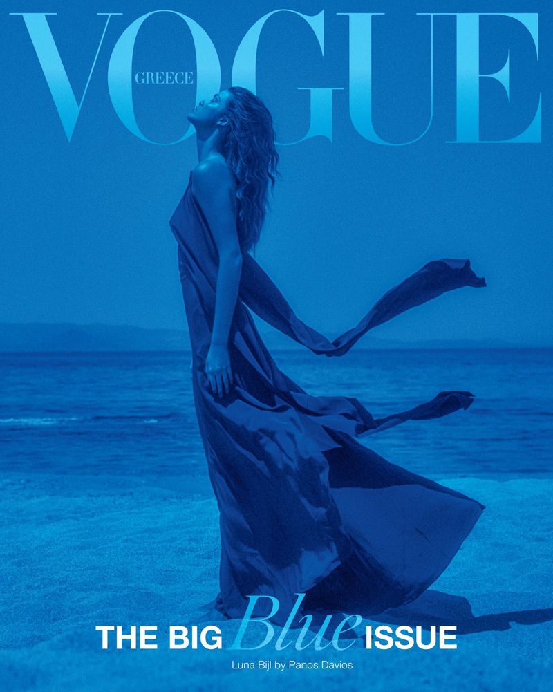 Luna Bijl Vogue Greece 2022 Cover Panos Davios Blue Fashion