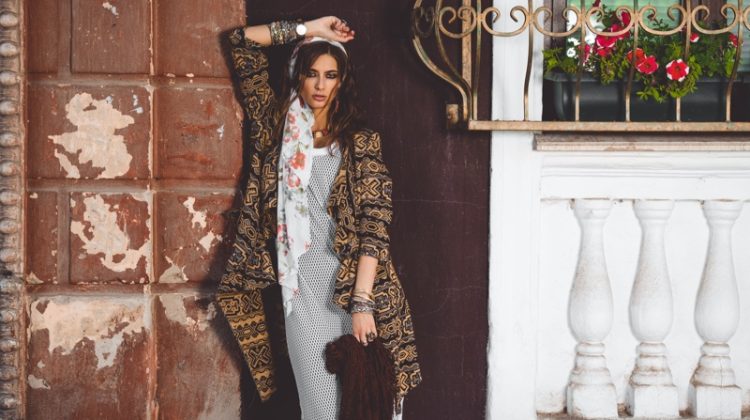 Boho Style Coat Dress Scarf Model