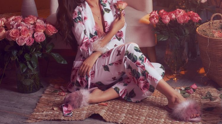 Luxury Model Floral Pajamas Slippers Flowers Pink Fashion