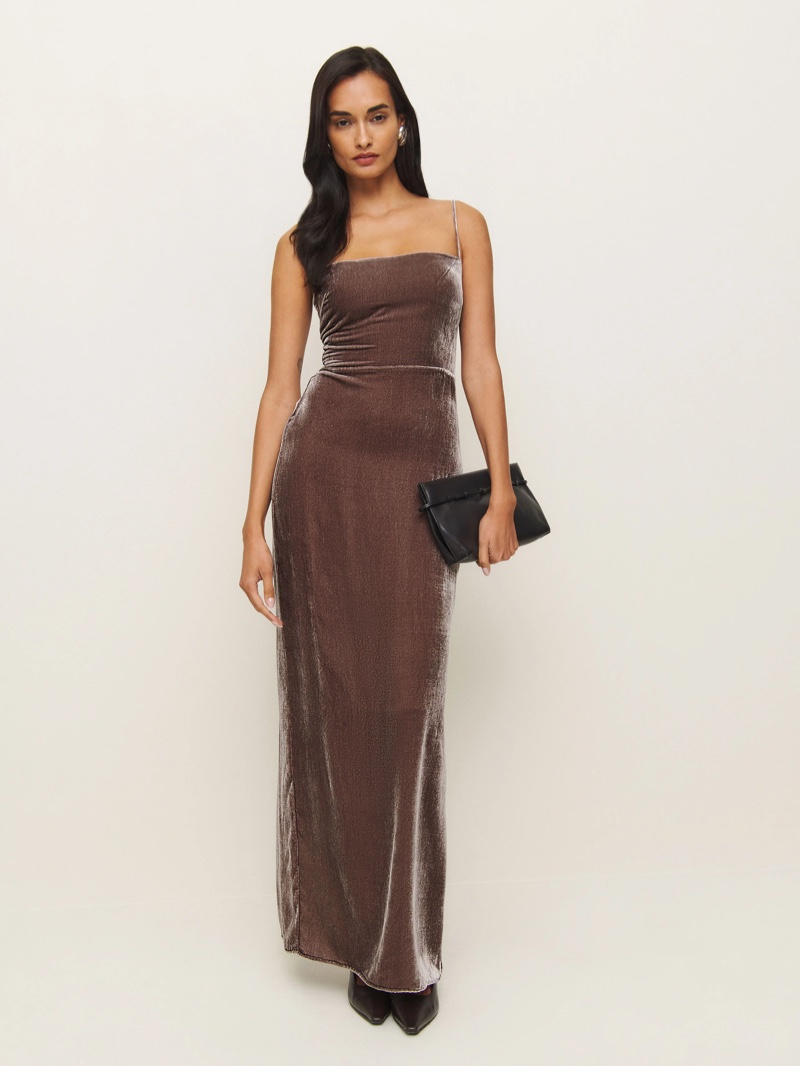 Reformation Frankie Velvet Dress in Magnetic $298