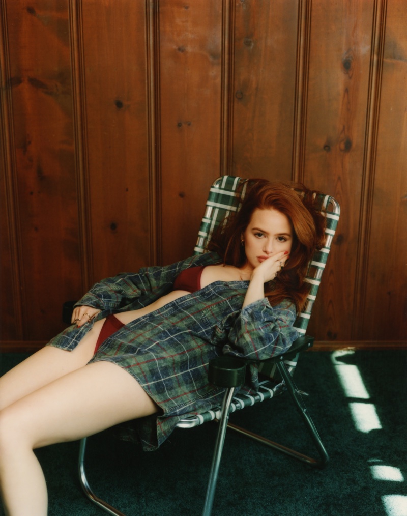 Riverdale actress Madelaine Petsch models beige bra and undies for