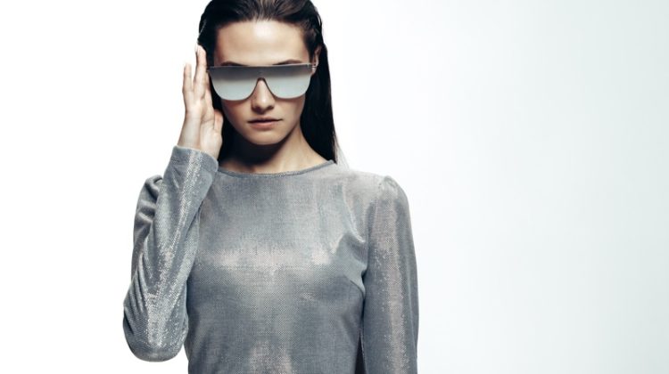 model futuristic glasses silver dress