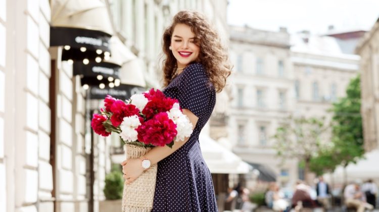 Curve Model Polka Dot Dress Flowers