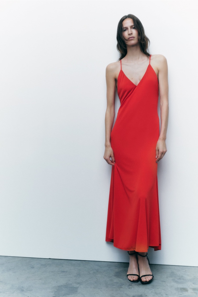 Zara | Dresses | Zara Satin Buttoned Slip Dress Red | Poshmark