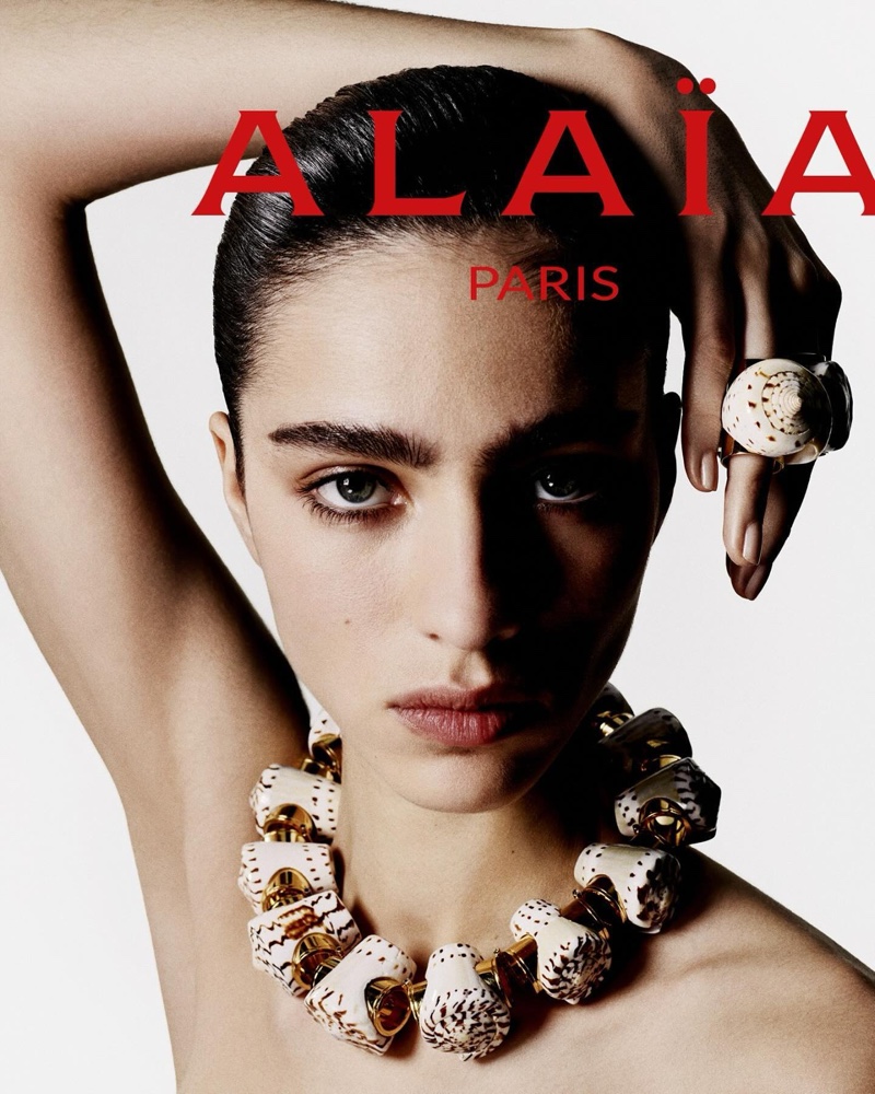 Alaïa enlists Loli Bahia for its summer-fall 2024 campaign, showcasing bold jewelry pieces.
