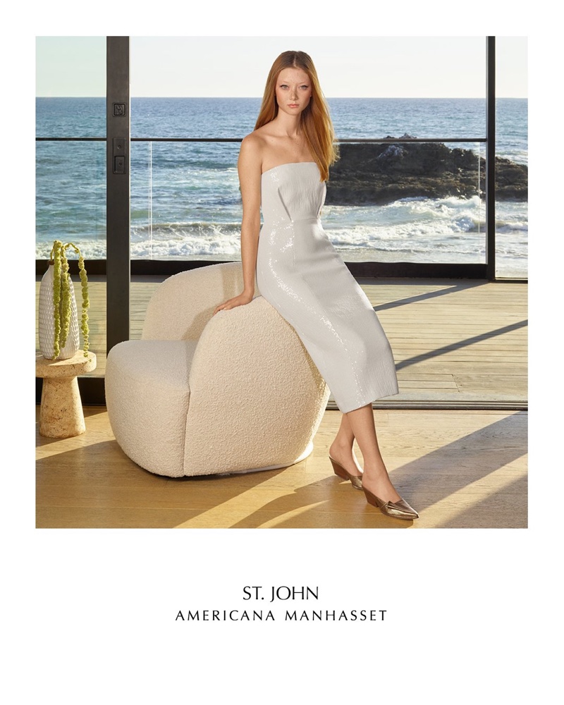 The shimmering sequins of St. John are featured in the spring-summer 2024 campaign from Americana Manhasset.