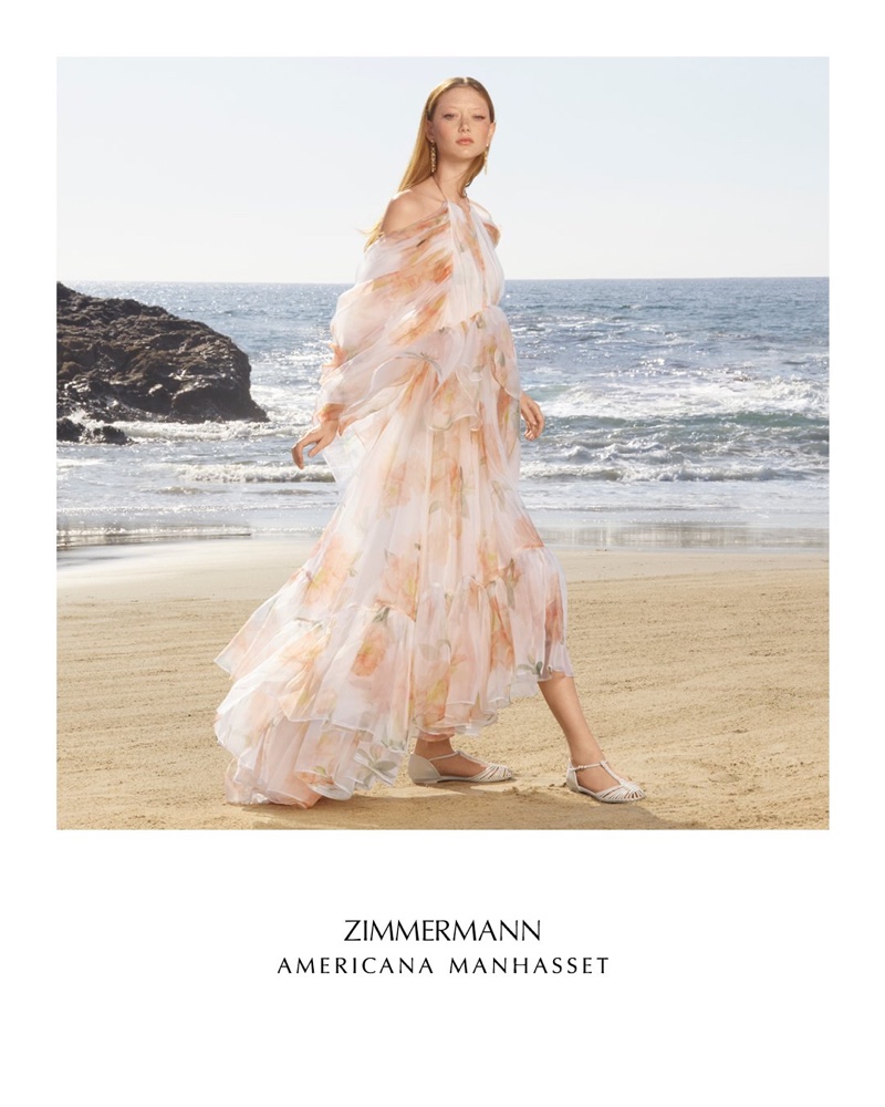 A printed gown from Zimmermann takes the spotight in Americana Manhasset's spring 2024 campaign.