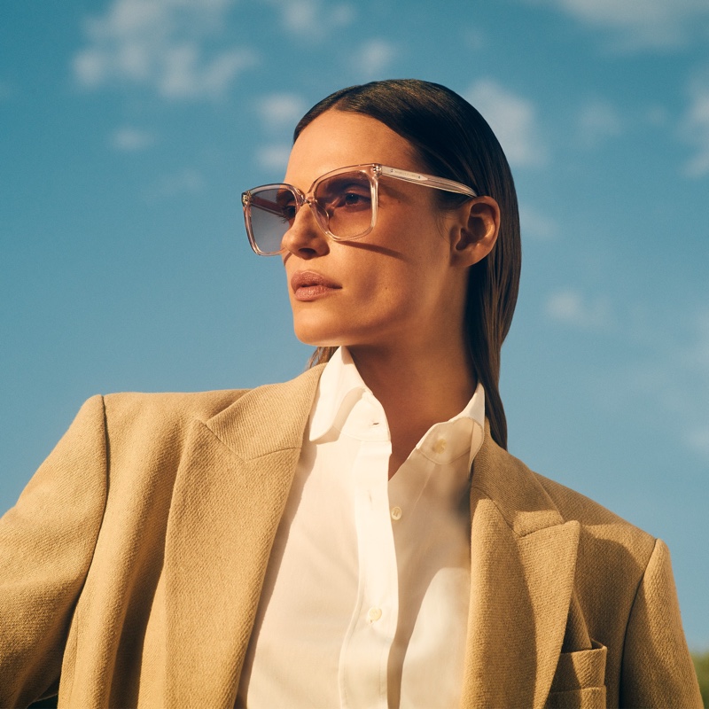 The spring-summer 2024 eyewear collection from Brunello Cucinelli features an oversized square pair of sunglasses.