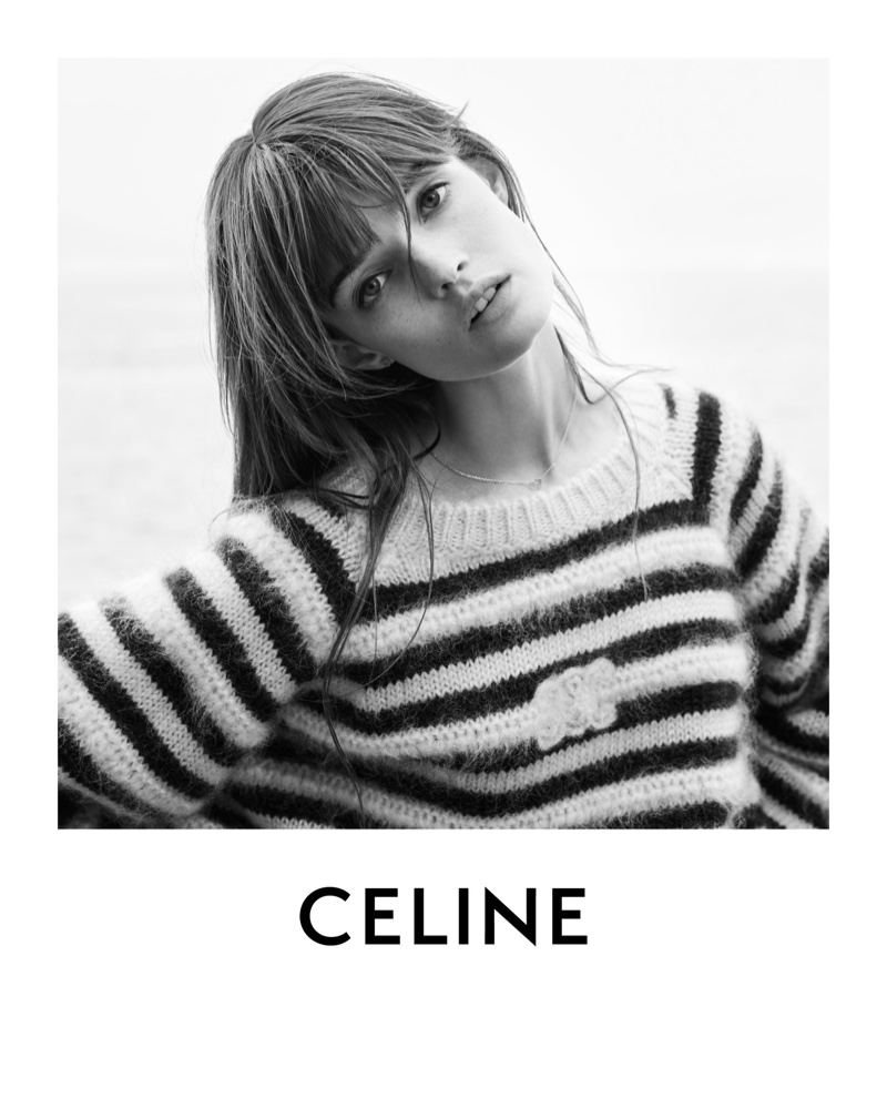 Lulu Tenney channels nautical vibes in the Mariniere sweater for Celine Plein Soleil collection.