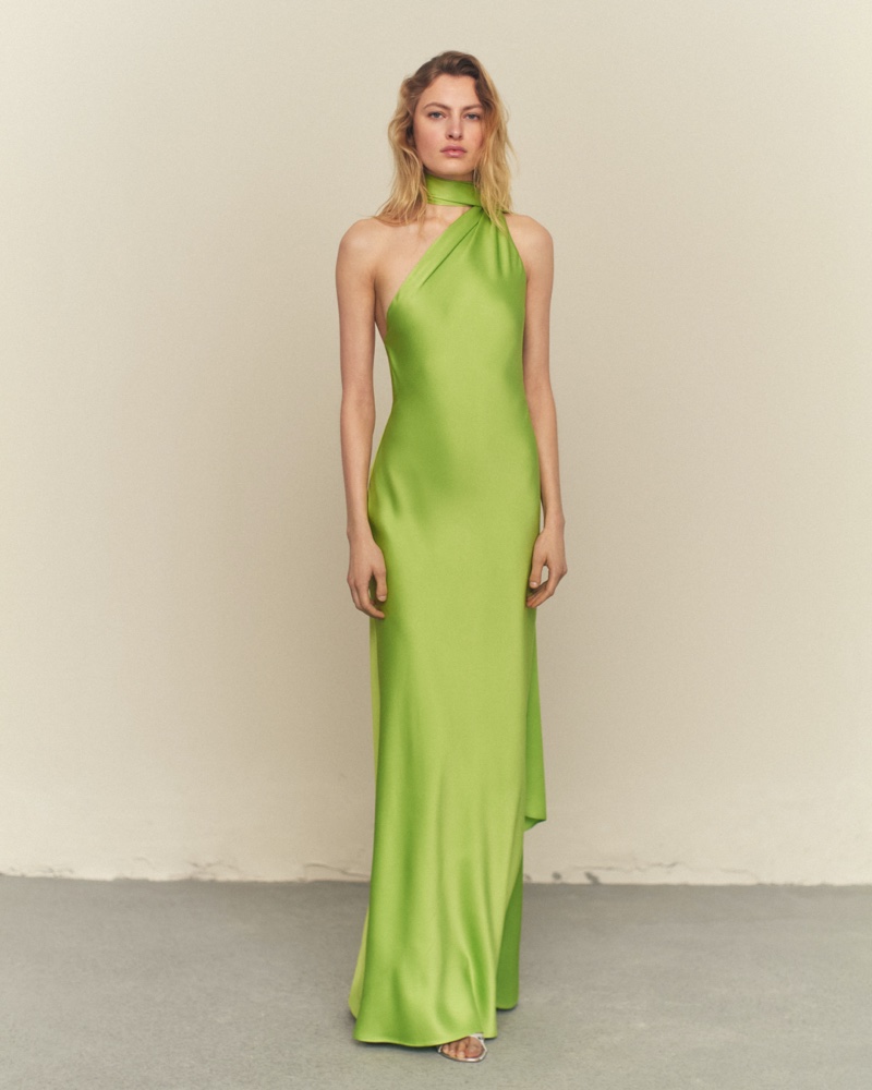 A striking green gown is a standout piece in Mango Capsule's summer 2024 collection.