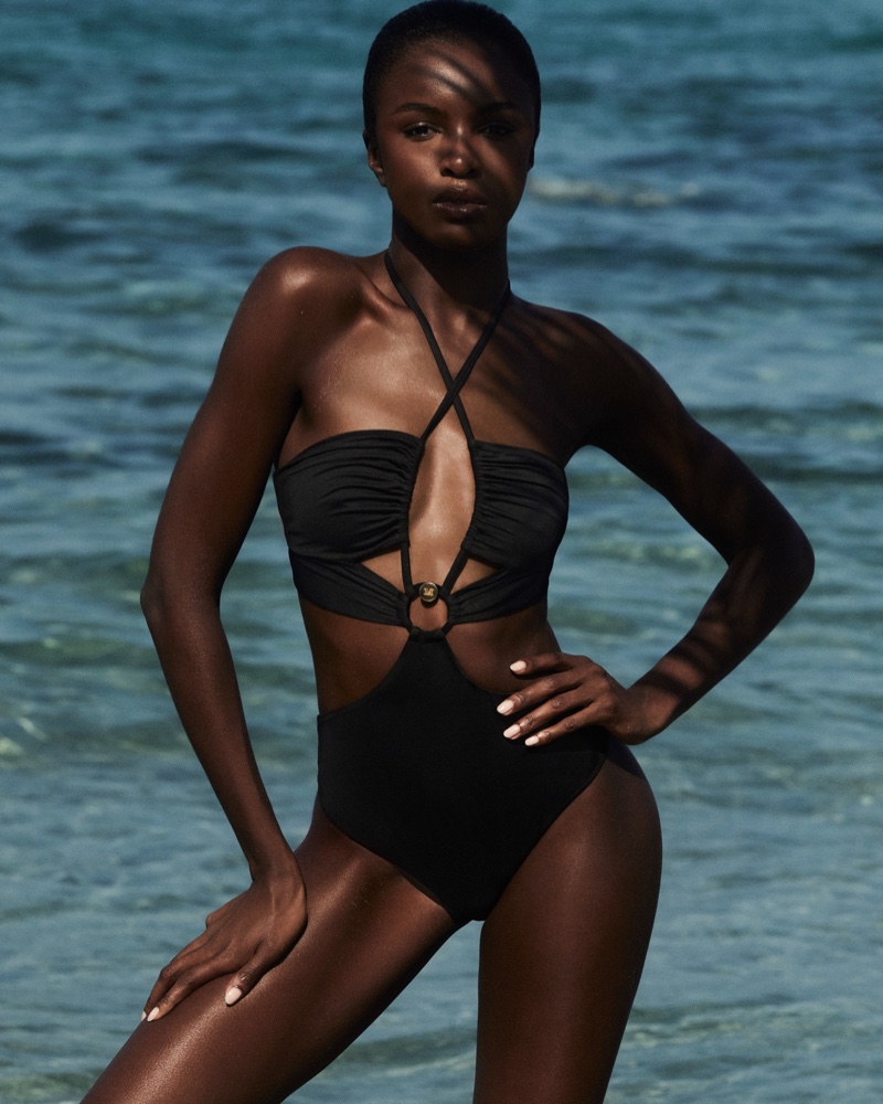 A one-piece swimsuit with cut-out detail stands out in Max Mara's spring-summer 2024 Beachwear line.