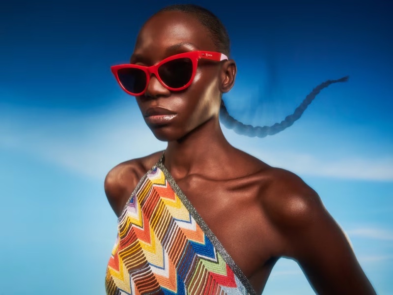 Red cat eye sunglasses stand out in Missoni eyewear's spring-summer 2024 collection.