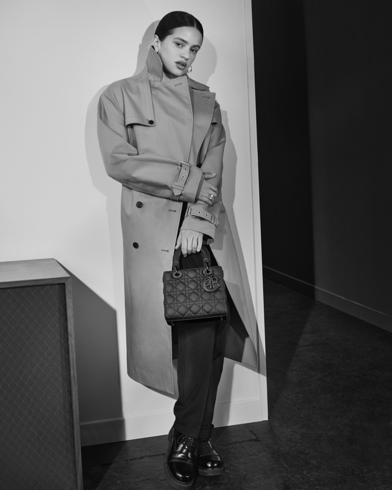 Wearing a trench coat, singer Rosalía fronts Lady Dior bag campaign.