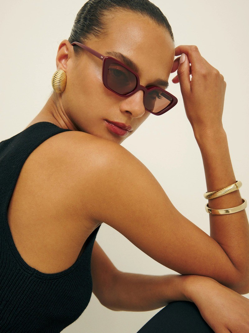 Reformation x Jimmy Fairly The Joan Sunglasses in Dark Red $185