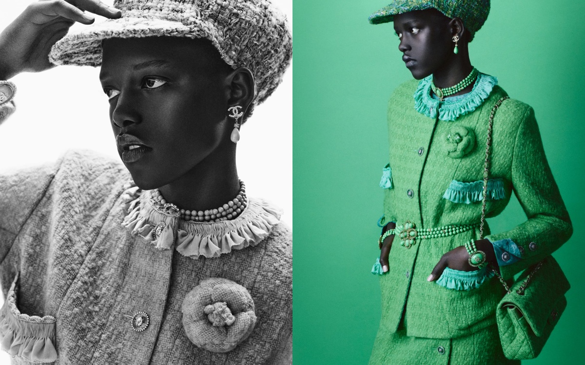 Alaato Jazyper wears British-inspired style for the Chanel pre-fall 2024 ad.