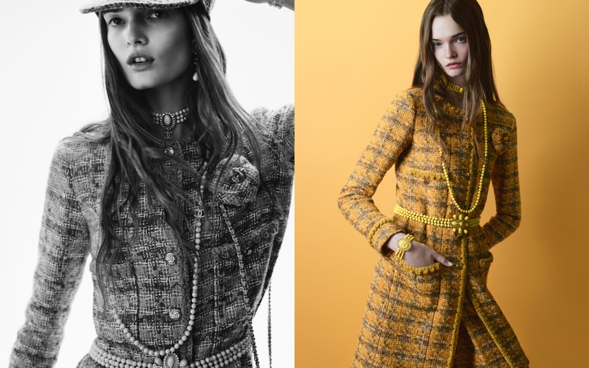 A bold pop of yellow stands out in Chanel's pre-fall 2024 Métiers d’art collection campaign.
