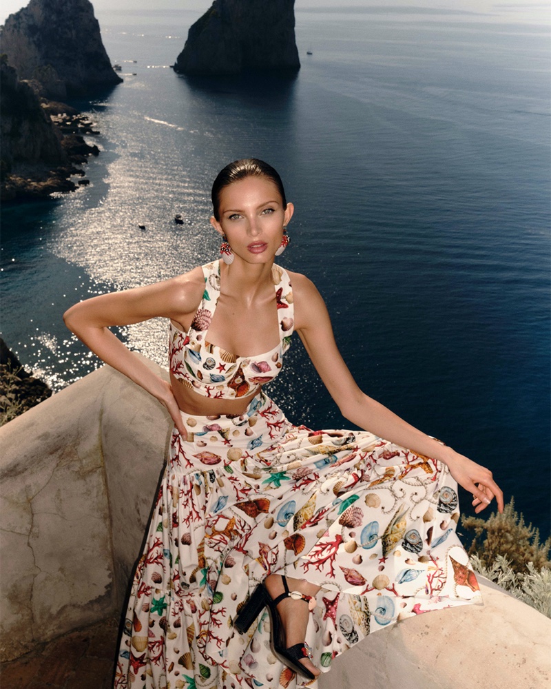 Capri glamour takes the spotlight with a cropped top and skirt from Dolce & Gabbana x Mytheresa's summer 2024 capsule.