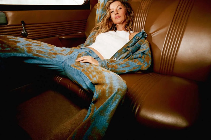 Supermodel Gisele Bundchen rocks Colcci's denim and velvet jacket and trousers for winter 2024.