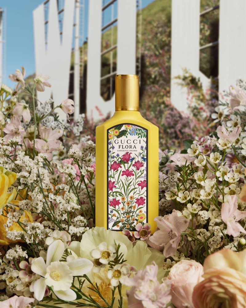 A look at the Gucci Flora Gorgeous Orchid eau de parfum bottle.