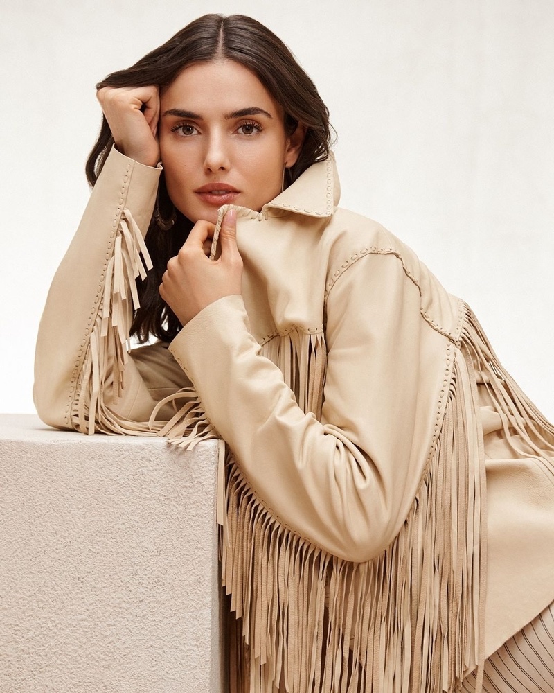 Blanca Padilla shows off a fringed jacket from Lauren Ralph Lauren's pre-fall 2024 line.