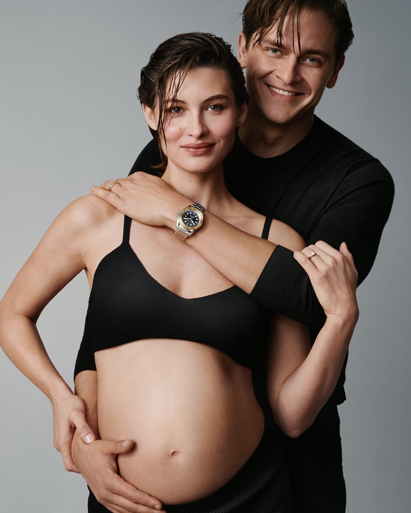 Model Grace Elizabeth and Nicolas Krause share an embrace in Michael Kors' Father's Day 2024 ad.
