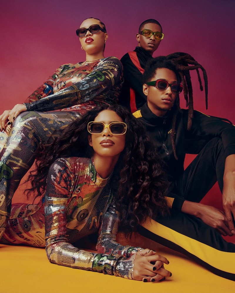 Noni Cyngor, Allana Santos Brit, Kendall Harrison, and Malik Anderson wear the Warby Parker x Theophilio collaboration.