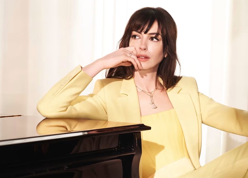 Actress Anne Hathaway radiates in yellow for Bvlgari's Diva's Dream campaign.