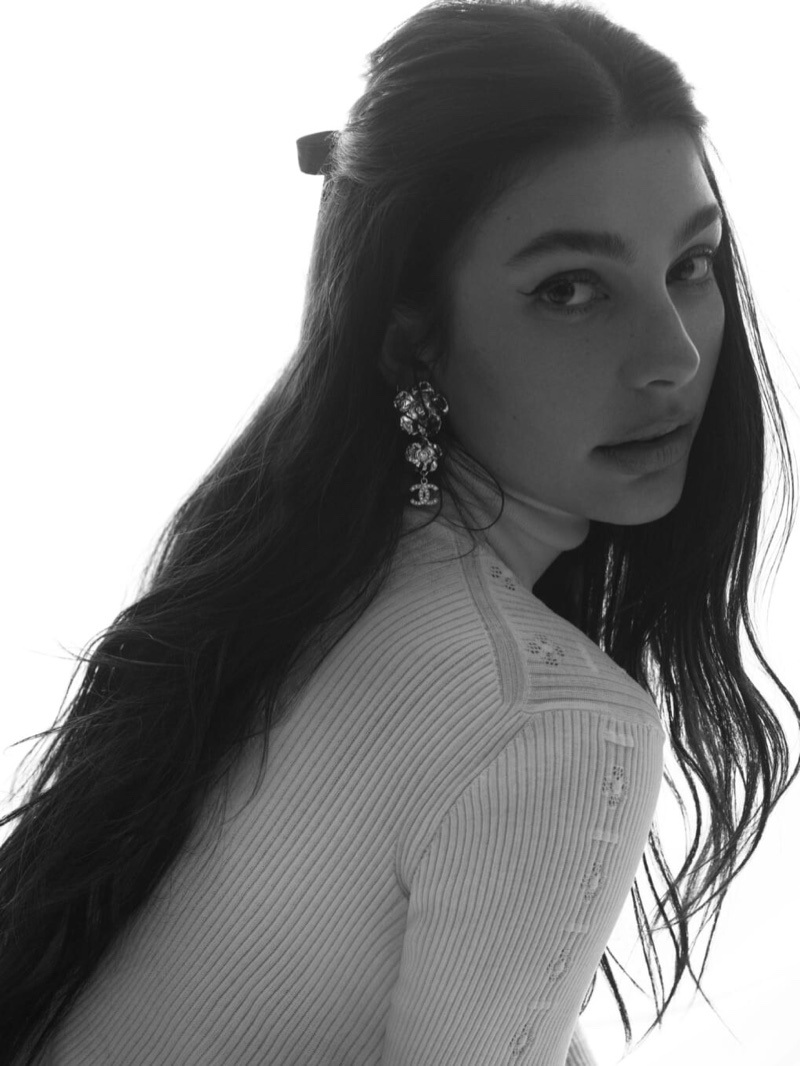 Captured in black and white, Camila Morrone stuns for Chanel's Pre-Collection fall 2024 ad.