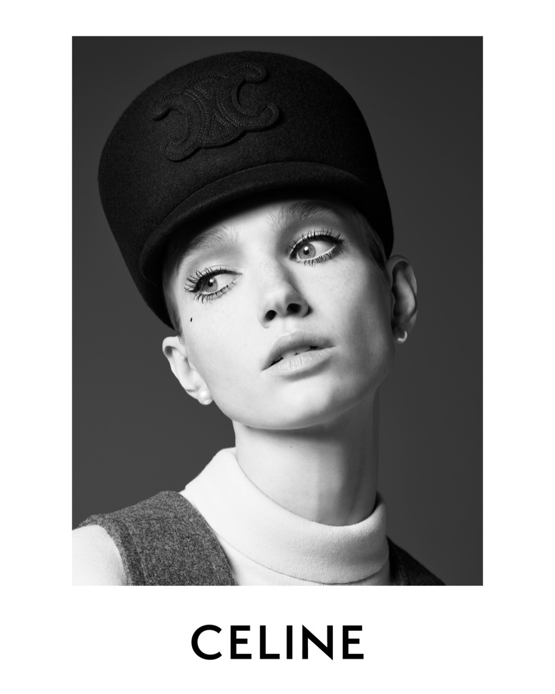 Tess Breeden is ready for her closeup in a Triomphe hat from Celine's winter 2024 collection.