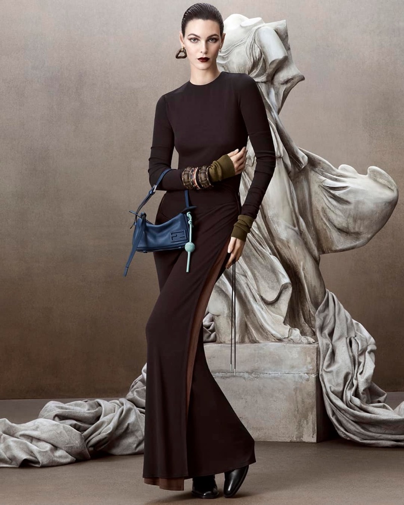 Looking statuesque, Vittoria Ceretti models the Simply Fendi mini bag for the brand's fall 2024 ad.