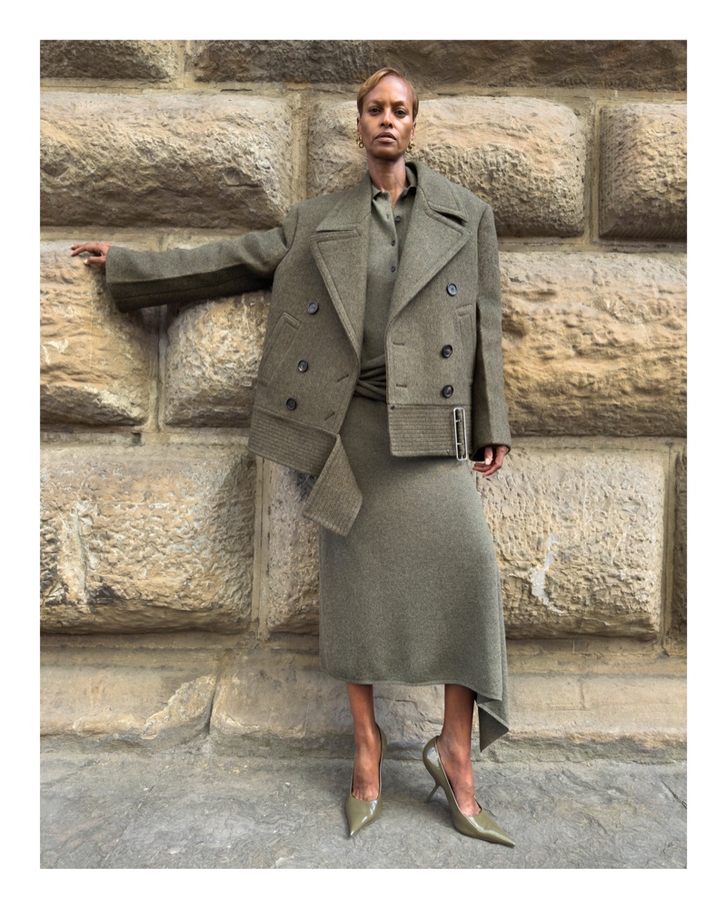 Yasmin Warsame layers up in Ferragamo's fall-winter 2024 collection.