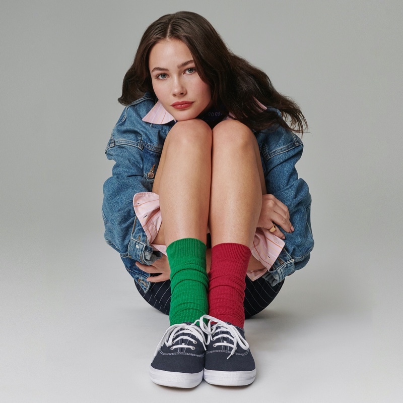 Grace Burns pairs Keds Champion sneaker with two-colored socks in new campaign.