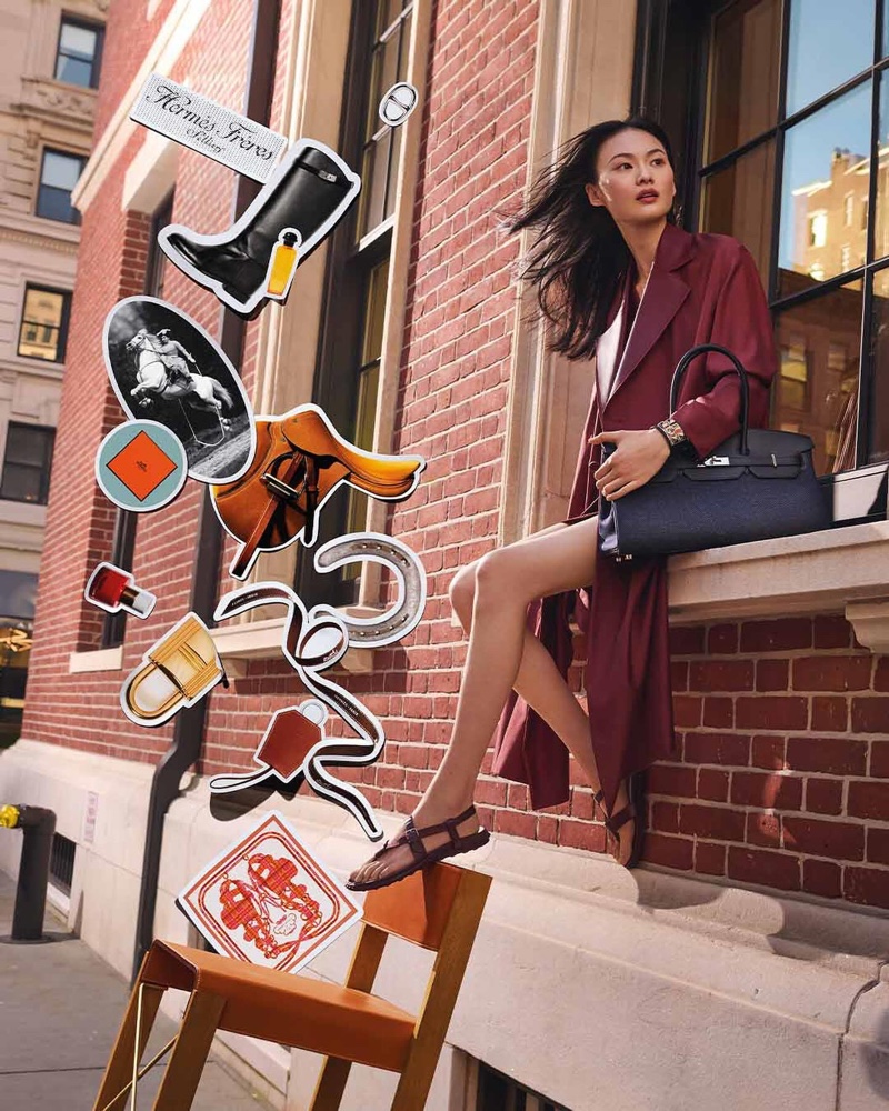 Whimsical stickers decorate the Hermes spring-summer 2024 ad campaign.