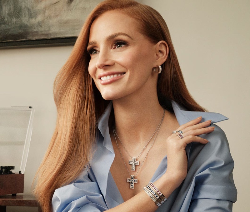 Jessica Chastain shines in Damiani's Belle Époque jewelry collection.