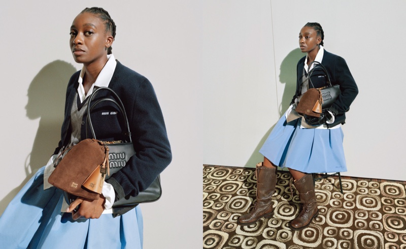 Little Simz stars in Miu Miu's fall-winter 2024 campaign.