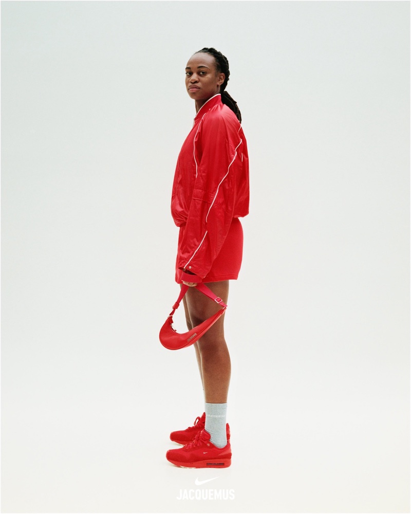 Marie-Antoinette Katoto shines in red ensemble for Nike x Jacquemus' summer 2024 ad.