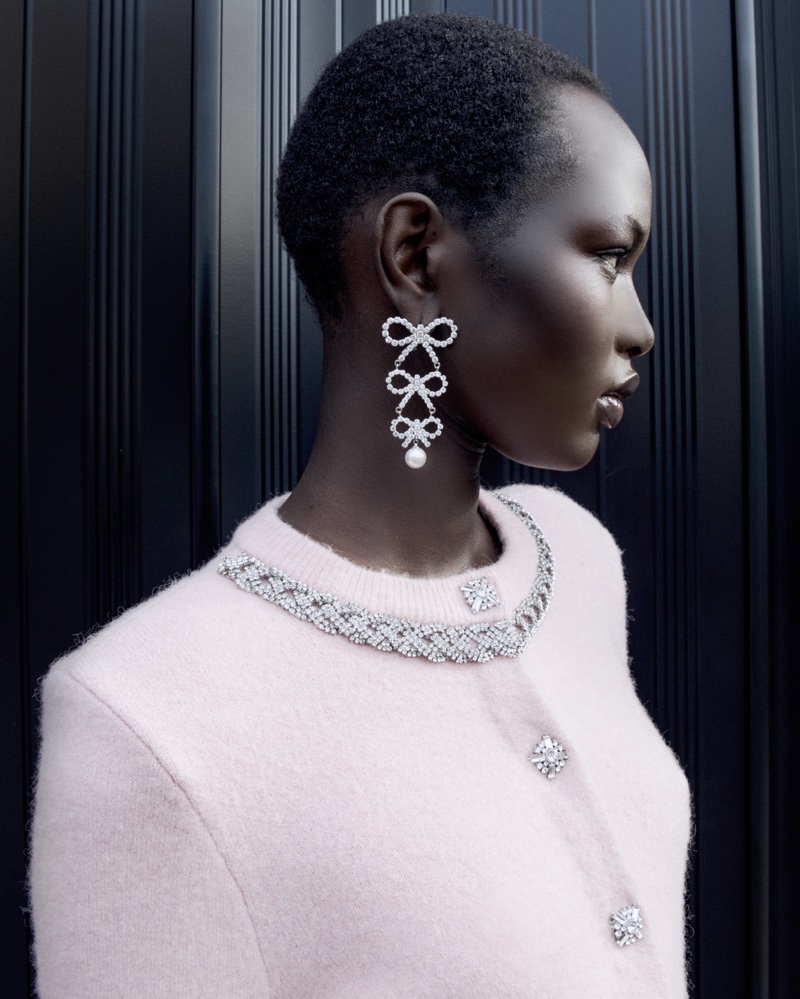 Turning up the shine factor, Self-Portrait features a pearl drop earring in its jewelry collection.